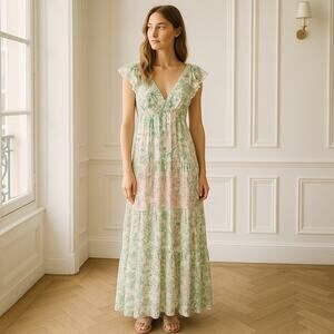 House of Harlow 1960 Green and Pink Maxi Dress